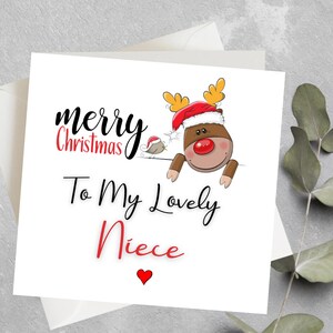 Personalisierte Nichte Weihnachtskarte, Rentier-Weihnachtskarte für eine Nichte, Weihnachtskarte Nichte, süße Weihnachtskarte für Nichte, Tante Weihnachten