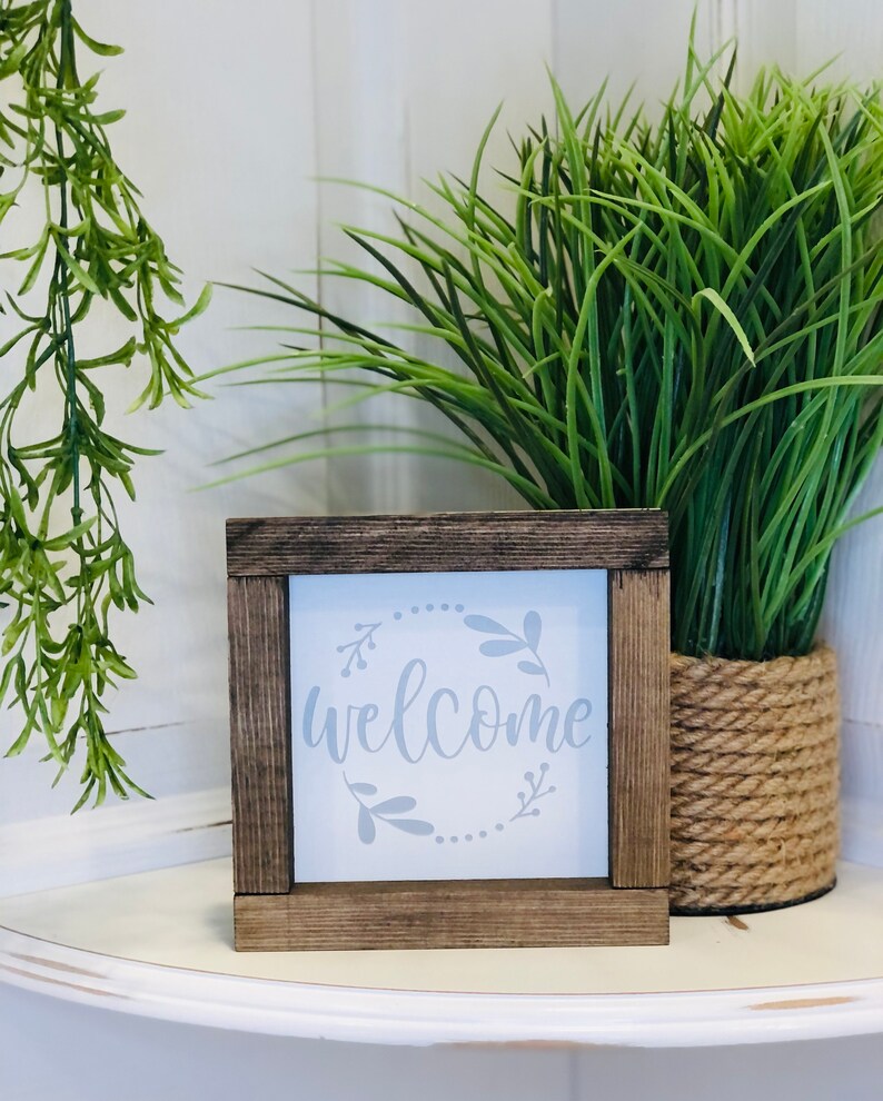 Small Farmhouse Sign Small Wooden Sign Welcome Entryway Small Sign Tiered Tray Decor Welcome Tiered Tray Sign