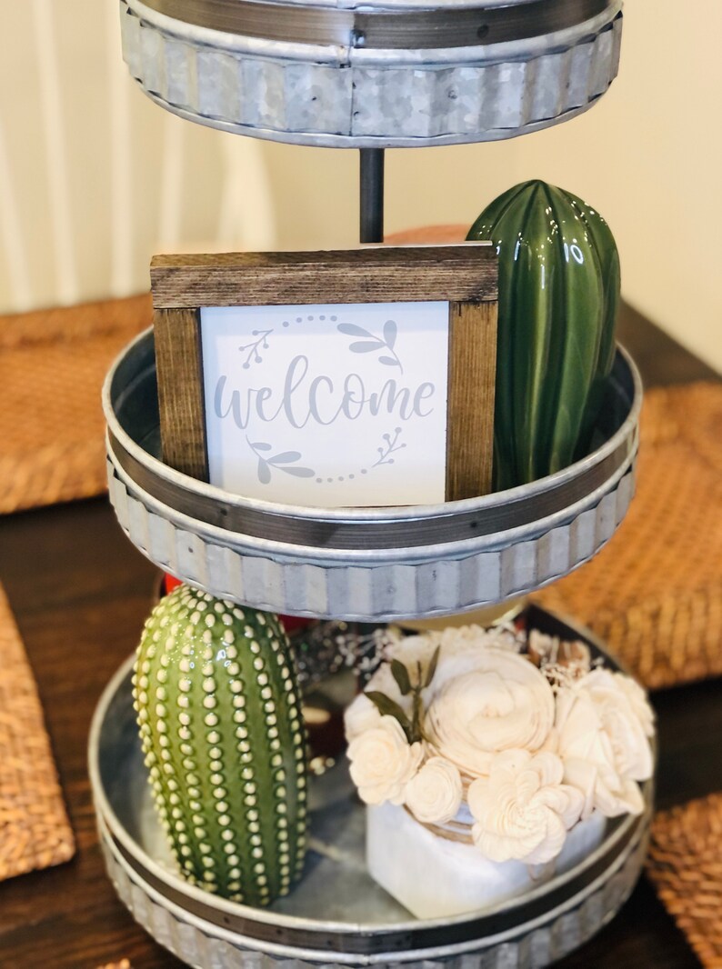 Small Farmhouse Sign Small Wooden Sign Welcome Entryway Small Sign Tiered Tray Decor Welcome Tiered Tray Sign