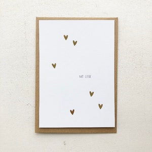 Postkarte Herzen gold „mit Liebe“