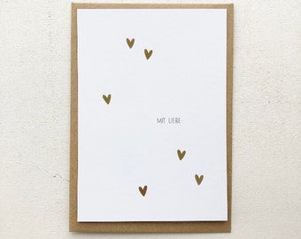 Postkarte Herzen gold „mit Liebe“