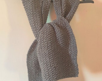 Hand Knit Wide Scarf in Gray