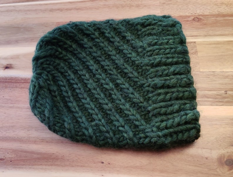 Hand Knit Merino Wool Beanie in Forest Green SMALL ADULT SIZE