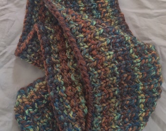 Hand Knit Wool Blend Infinity Scarf in Earth Gems Color