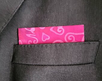 Pre-folded Pocket Square in Pink Hearts Love Valentine&#39;s Cotton