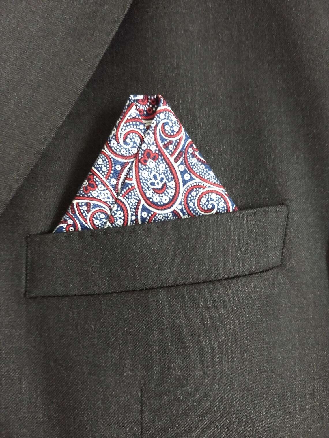 Prefolded Pocket Square in Red White and Blue Paisley Print Etsy