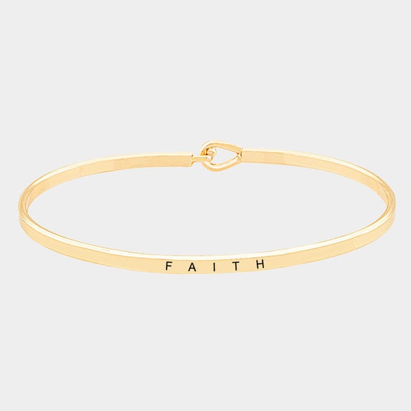 Inspirational Bracelet,Personalized Bracelet, "FAITH" Cuff Bracelet Message Engraved Friend Family Jewelry Gift bangle