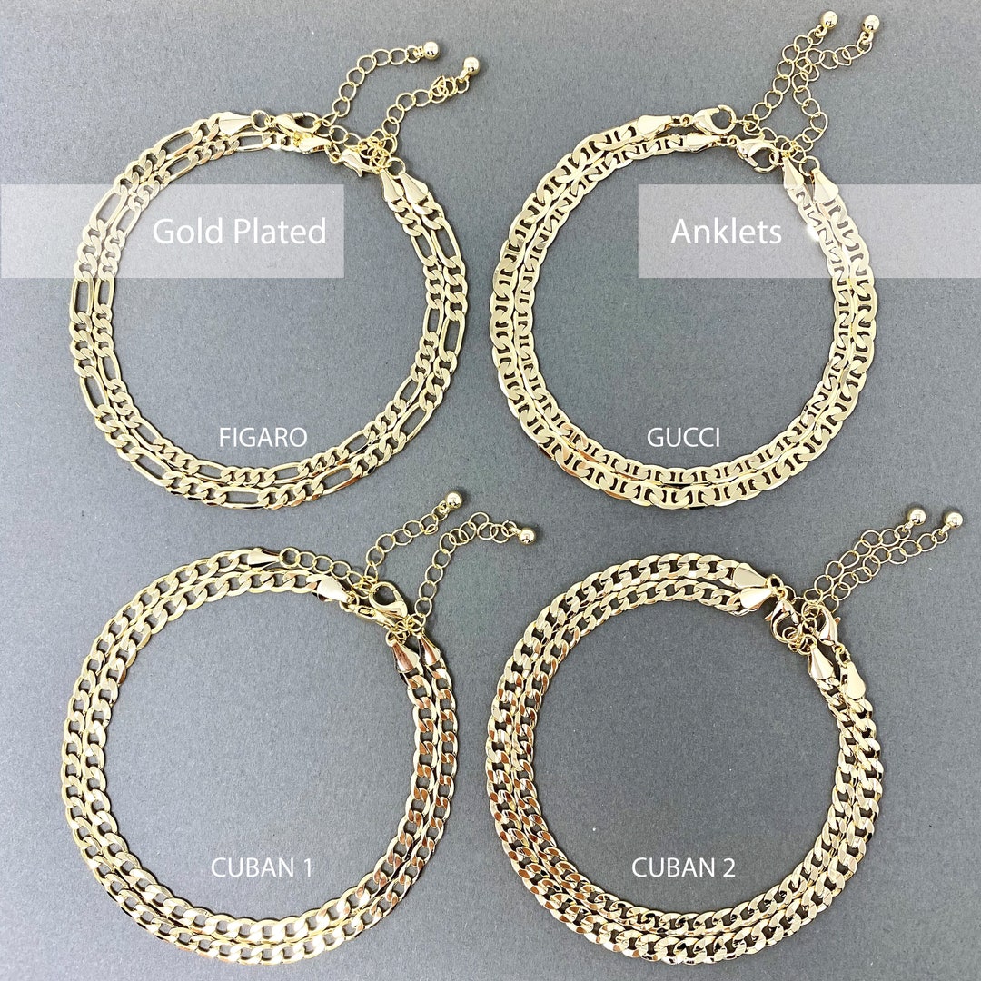 14k Gold Plated Thick Anklet, Figaro, Cuban,gucci, Rope, Herringbone