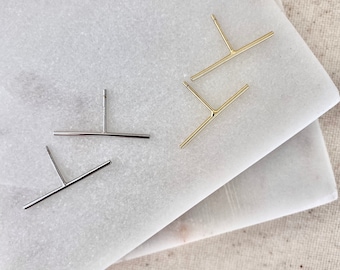 Bar Studs Sterling Zilveren Oorbellen, Minimalistische Bar Stud Oorbellen, Zilveren Geometrische Oorbellen, lange bar stud oorbellen