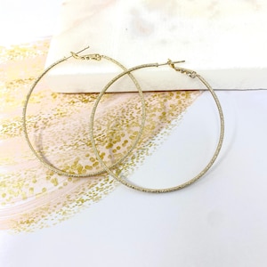 Texture Hoop Earrings,Hoop Earrings, minimalist earrings,Large Hoop Earrings, 1&quot; large thin gold hoops, 50mm,60mm,70mm Hoop Earrings