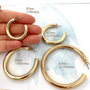 Gold, Silver Thick Hoop Earrings, 30mm,40mm,50mm,60mm Thick Hoop Earrings, Tube Hoop Earrings, Hypoallergenic Jewelry, Everyday Wear