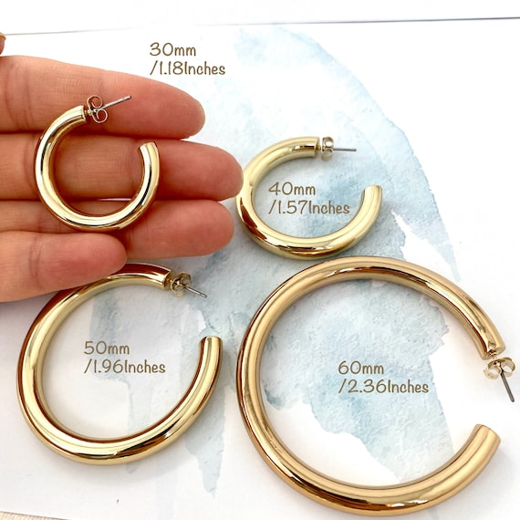 Gold, Silver Thick Hoop Earrings, 30mm,40mm,50mm,60mm Thick Hoop