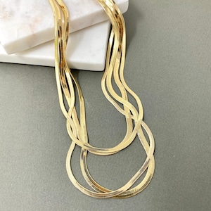 18K Gold Filled Chain necklace, Gold Snake Chains, Snake Choker Necklace,Herringbone Necklace, Flat Snake Chain, Shiny Gold chain