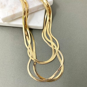 18K Gold Filled Chain necklace, Gold Snake Chains, Snake Choker Necklace,Herringbone Necklace, Flat Snake Chain, Shiny Gold chain