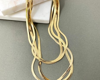 18K Gold Filled Chain necklace, Gold Snake Chains, Snake Choker Necklace,Herringbone Necklace, Flat Snake Chain, Shiny Gold chain