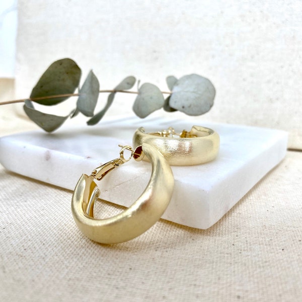 Gold Hoop Earrings,Lightweight Earrings, Bold Hoop Earring,Thick Hoop Earrings,Simple Thick Hoops,Unique Earring,Brushed Satin Finish