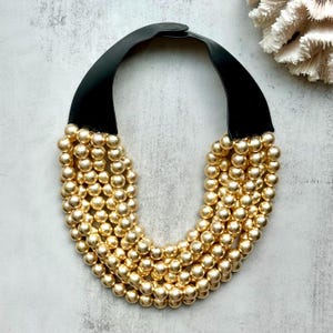 Brushed Gold Ball Statement Necklace: 7-Layer Magnetic Closure image 14