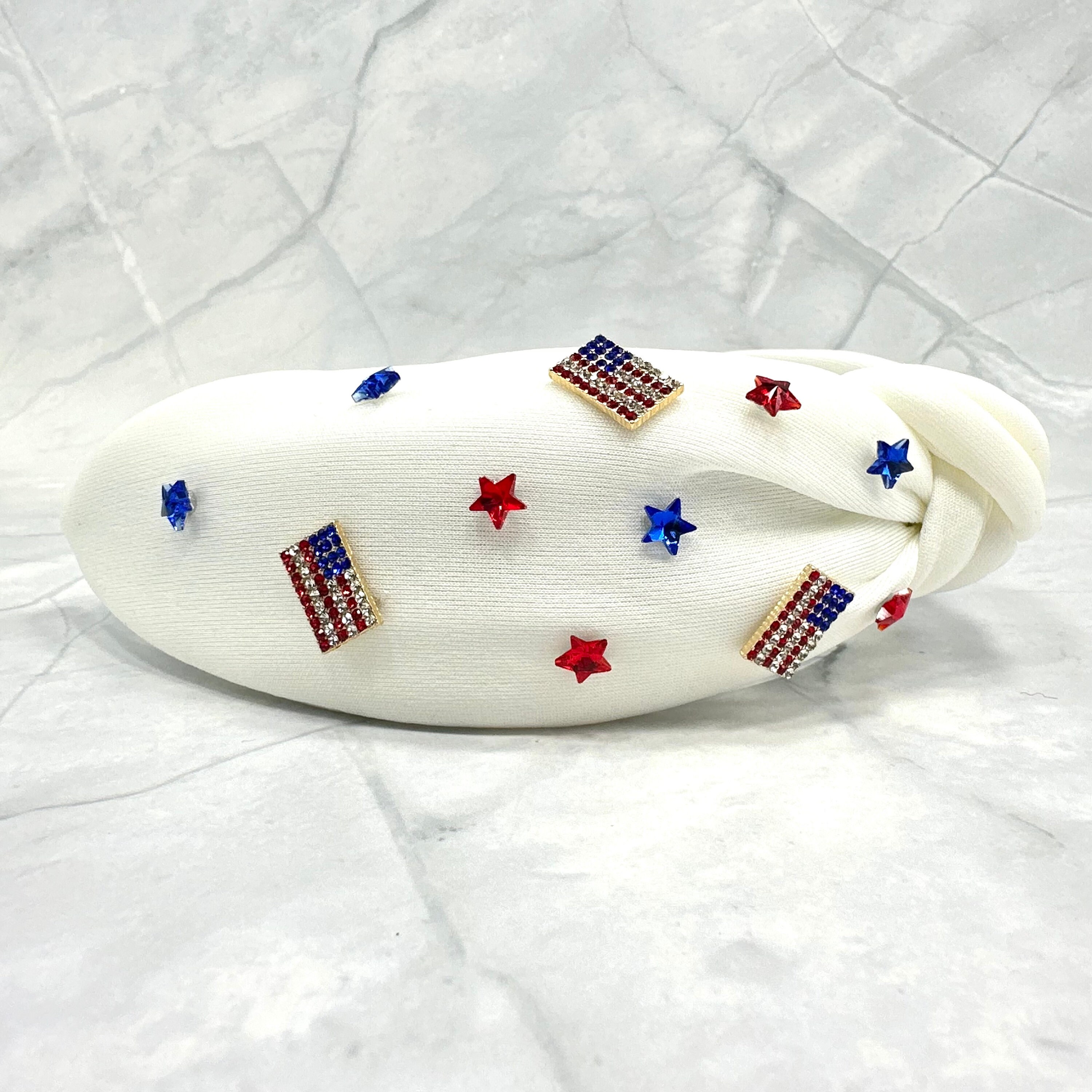 Gmmidea Stirnband USA-Flagge – Breites, Geknotetes Stirnband Mit Strass, Rot-weiß-blau Für Unabhängigkeitstag & Patriotische Events