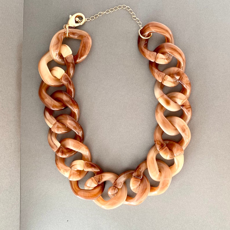 Light Tortoise Chunky Chain Link Resin Statement Necklace Etsy