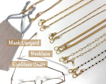 Gold Chain Necklace Face Mask Lanyard, Eyeglass Chain, Crystal Mask Necklace, Glass Bead Necklace Face Mask,Face Mask Chain, Face Mask Strap