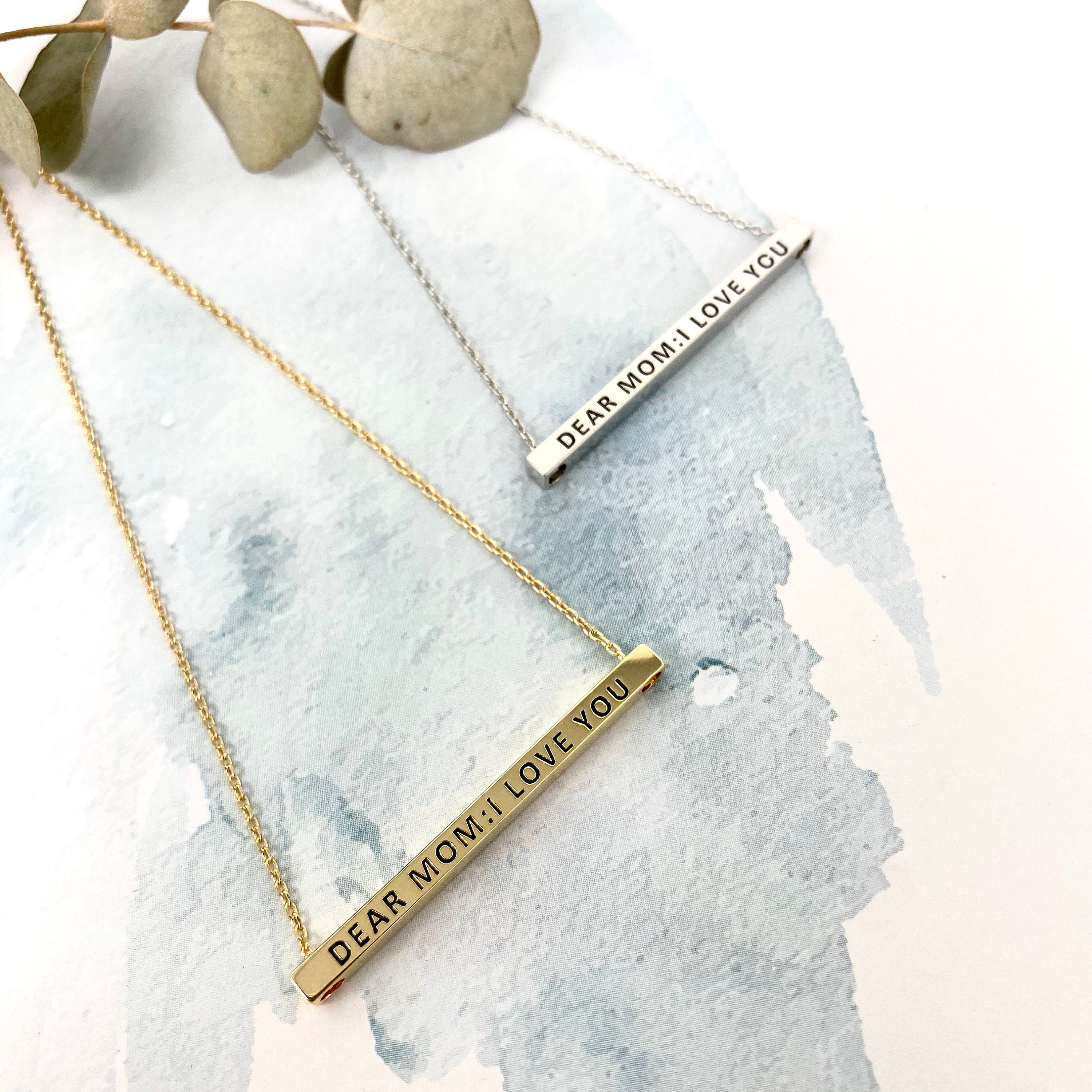 Dear Mom:I Love You Necklace,Inspirational Skinny Dainty Pendant,Best Friend Gift,Personalized, Bestie Gift, Bar necklace, Custom Necklace
