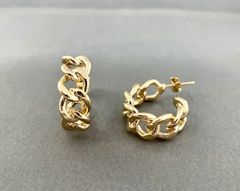 Gold Link Creolen Ohrringe, Kette Creolen, Link Ohrringe, Gold Kette Creolen, Messing Ohrringe,