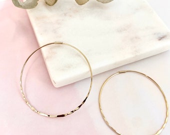 Gold Hoop Earrings,Large Endless Hoops 45mm,60mm,Thin Gold Hoops, Hammered Gold Hoops, Lightweight Hoops, Minimalist Jewelry, Delicate Hoops