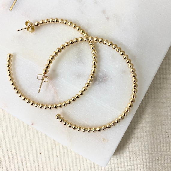 Gold Ball Hoop Earrings, Beaded Hoop Earrings, Boho Hoop Earrings, Gold Ball Hoop Earrings, 11mm, 35mm, 45mm Gold Hoop Earrings, Gold Hoops