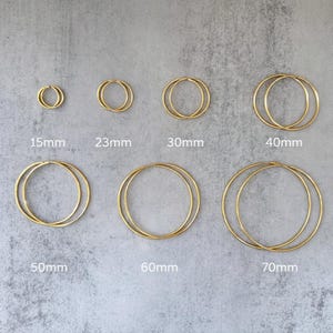 18K Gold Filled Endless Thin Hoop Earrings, 15mm-70mm Perfect for Stacking, Everyday Hoops