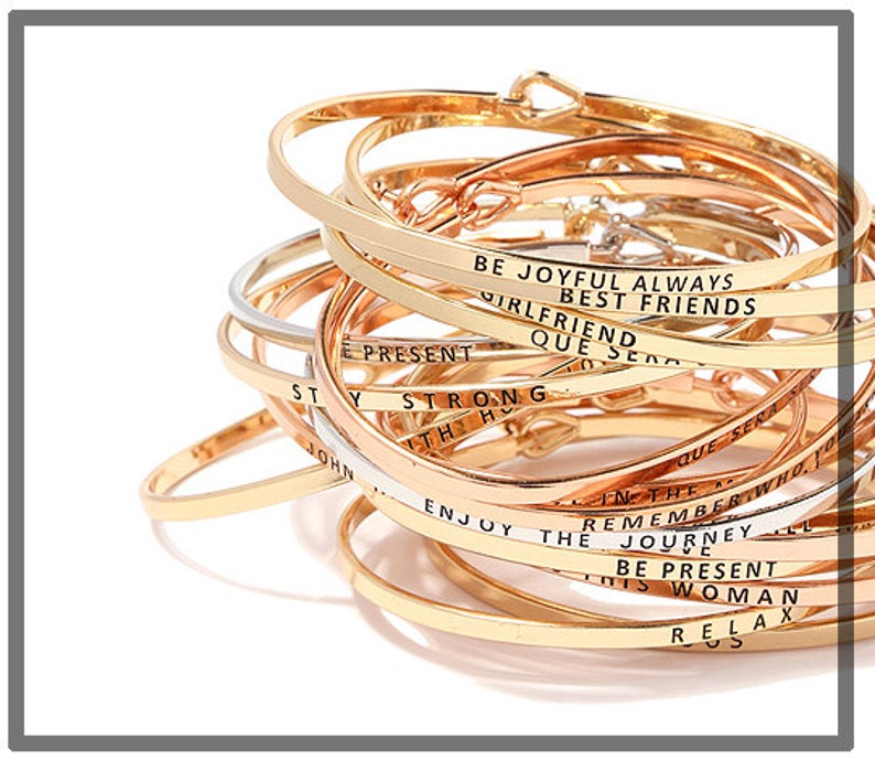 Personalized Bracelet,Inspirational "STAY POSITIVE" Cuff Bracelet Message Engraved Friend Family Jewelry Gift bangle image 7