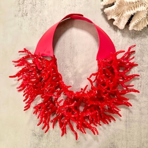 Bold Red Coral Necklace, Statement Resin Necklace, Beach Jewelry, Summer Statement Piece, Designer Inspired Necklace
