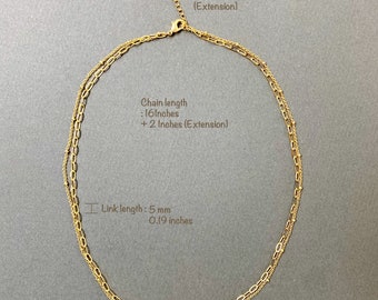 Gold Layered Link Chain, Gold Link Chain Necklace Set,Dainty Rectangle Link Necklace,18K Gold dipped Chain, Beaded Chain with Rectangle Link