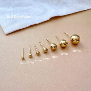 18K Gold Filled Dainty Ball Studs Earrings, 2mm - 12mm Various Size Golden Studs,  Everyday Jewelry