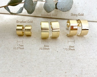 Gold Hoop Earrings,Gold Huggie Earrings,Bold Hoop Earring,Thick Hoop Earrings,Simple Thick Hoops,Unique Earring,Brushed Satin Finish