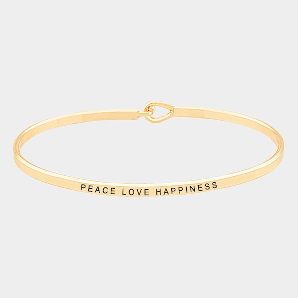 Peace Love Happiness, Bracelet Bangle with Message for Women Girl Daughter Wife Holiday Anniversary Special Gift