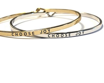Inspirational "CHOOSE JOY" Cuff Bracelet Message Engraved Friend Family Jewelry Gift bangle
