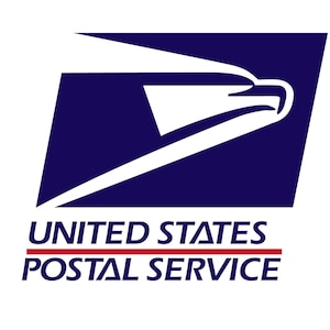 May include: The United States Postal Service logo features a blue rectangle with a white eagle in flight. The text "UNITED STATES POSTAL SERVICE" is below the rectangle.