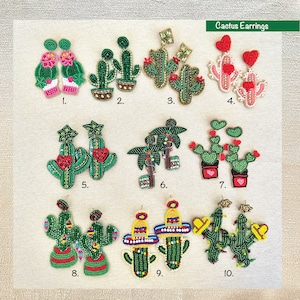 Cactus Beaded Oorbellen, Cinco de Mayo, Sombrero, Southern, Texas, Arizona, Southwest, Unieke sieraden, cadeaus voor haar, Holiday Earring Gifts
