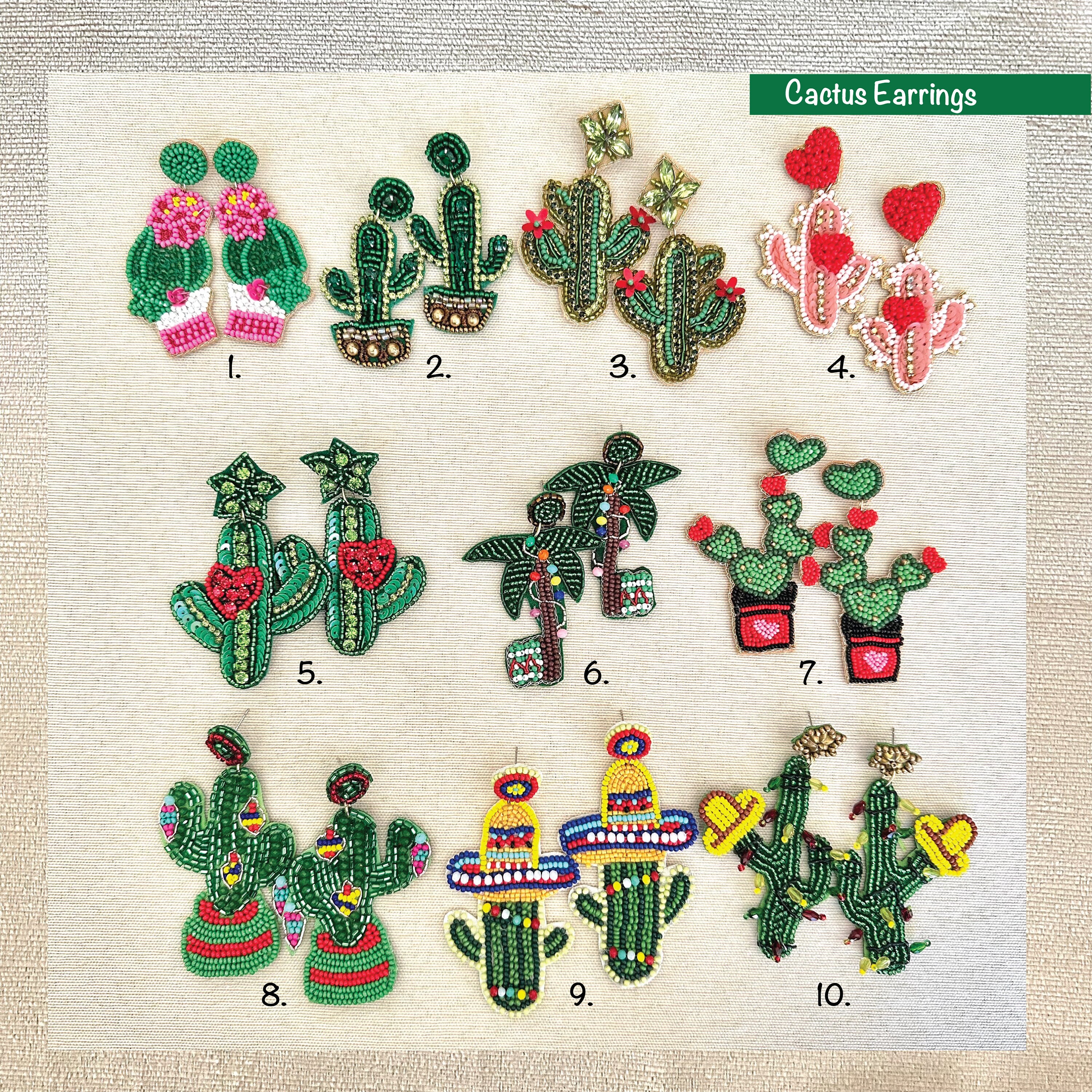Cactus Beaded Earrings, Cinco de Mayo, Sombrero, Southern, Texas, Arizona, Southwest, Unique Jewelry, Gifts for her, Holiday Earring Gifts