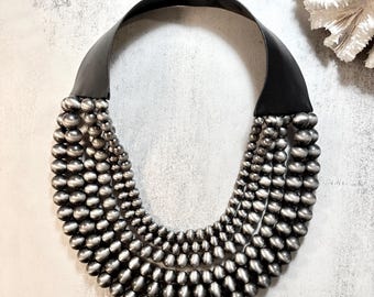 Bold Multi Strand Statement Necklace,Navajo Pearls beads finish, 7-Layer Magnetic Closure