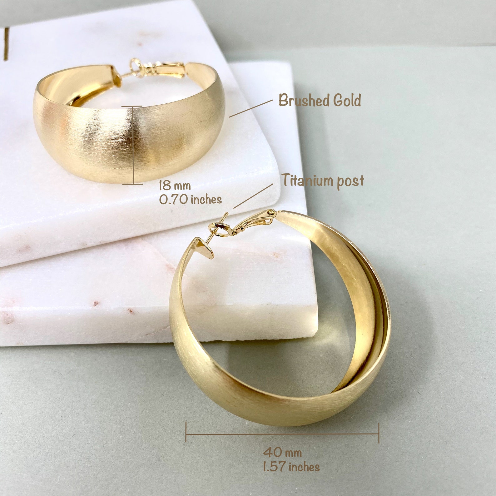 35mm40mm Large Hoop Earrings Thick Round Brushed Gold Hoop Etsy