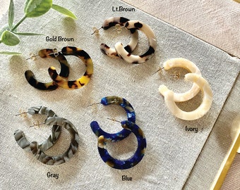 Tortoise Hoop Earrings, Tortoise Shell Hoop Earrings, Various Color Acetate Earrings, Minimalist Hoops, Tortoise Hoop Earrings, gift for her