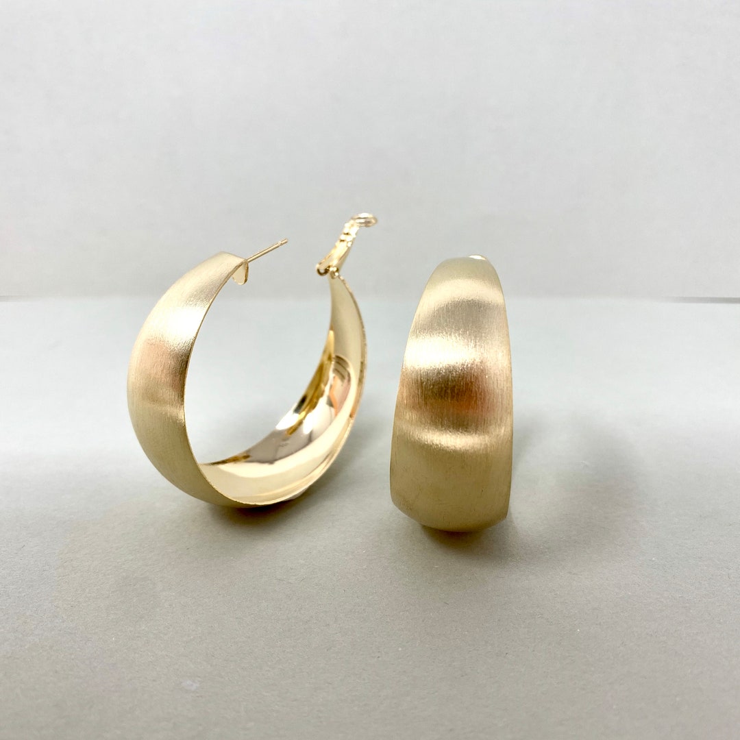 29mm,35mm,40mm Large Hoop Earrings, Thick Round Brushed Gold Hoop ...