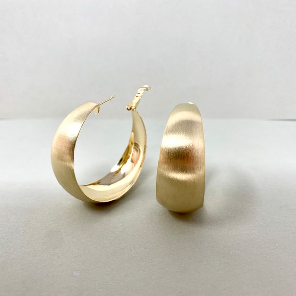 29mm,35mm,40mm Large Hoop Earrings, Thick Round Brushed Gold Hoop Earrings, Large Hoops, Gold Hoop Earrings, Lightweight Earrings