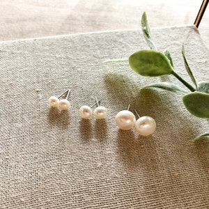 Sterling Silver Pearl Stud Earrings, Genuine Fresh Water Pearl Stud Earrings, Real Pearl Earrings, Wedding Pearl Earrings, Bridal Gifts