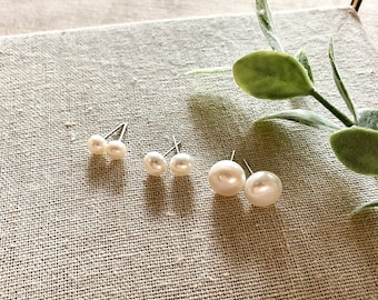 Sterling Silver Pearl Stud Earrings, Genuine Fresh Water Pearl Stud Earrings, Real Pearl Earrings, Wedding Pearl Earrings, Bridal Gifts