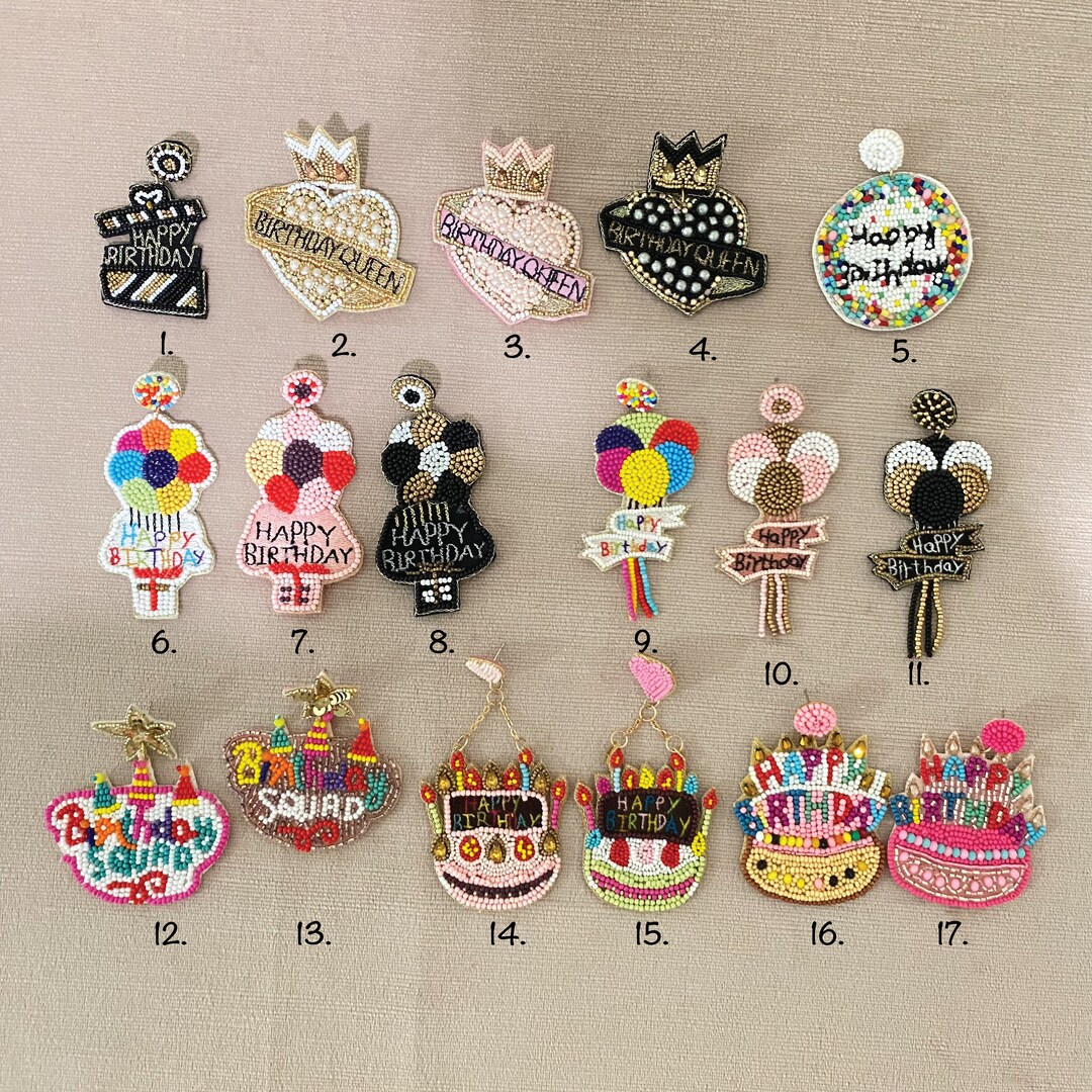Birthday Beaded Earrings, Birthday Queen Earring, Cupcake Earrings, Birthday Cake Earrings