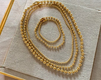 3mm, 4.5mm, 6mm Brass Ball Chain, Ball Bead Bracelet Anklet Necklace, Gold Ball Necklace, Silver Ball Chain Set