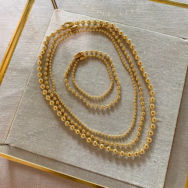 3mm, 4.5mm, 6mm Brass Ball Chain, Ball Bead Bracelet Anklet Necklace, Gold Ball Necklace, Silver Ball Chain Set