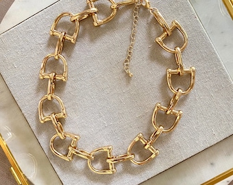 Chaîne à gros maillons et bracelet en plaqué or 18 carats, grand collier à maillons, ensemble de colliers en or, collier chaîne épaisse, tour de cou à maillons dorés